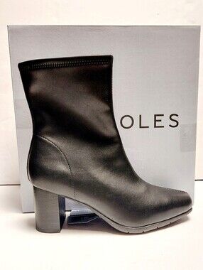 Aerosoles Women's Miley Mid Calf Block Heel Booties Black Size 7.5 Wide Zipper